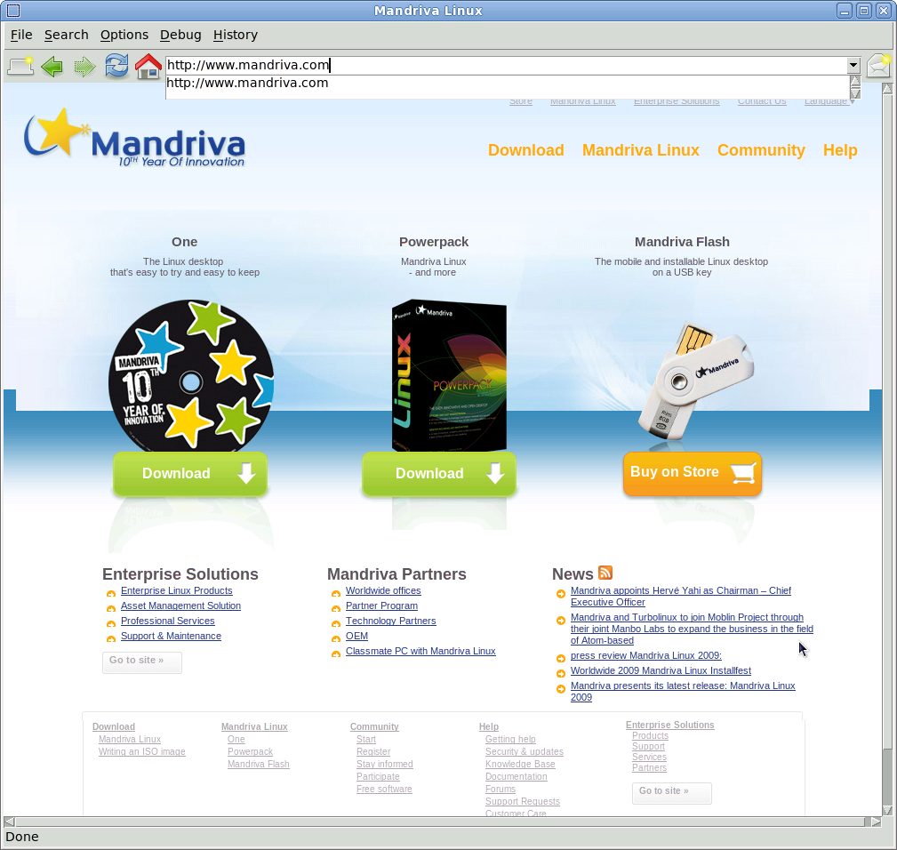 Hv3, showing Mandriva's site