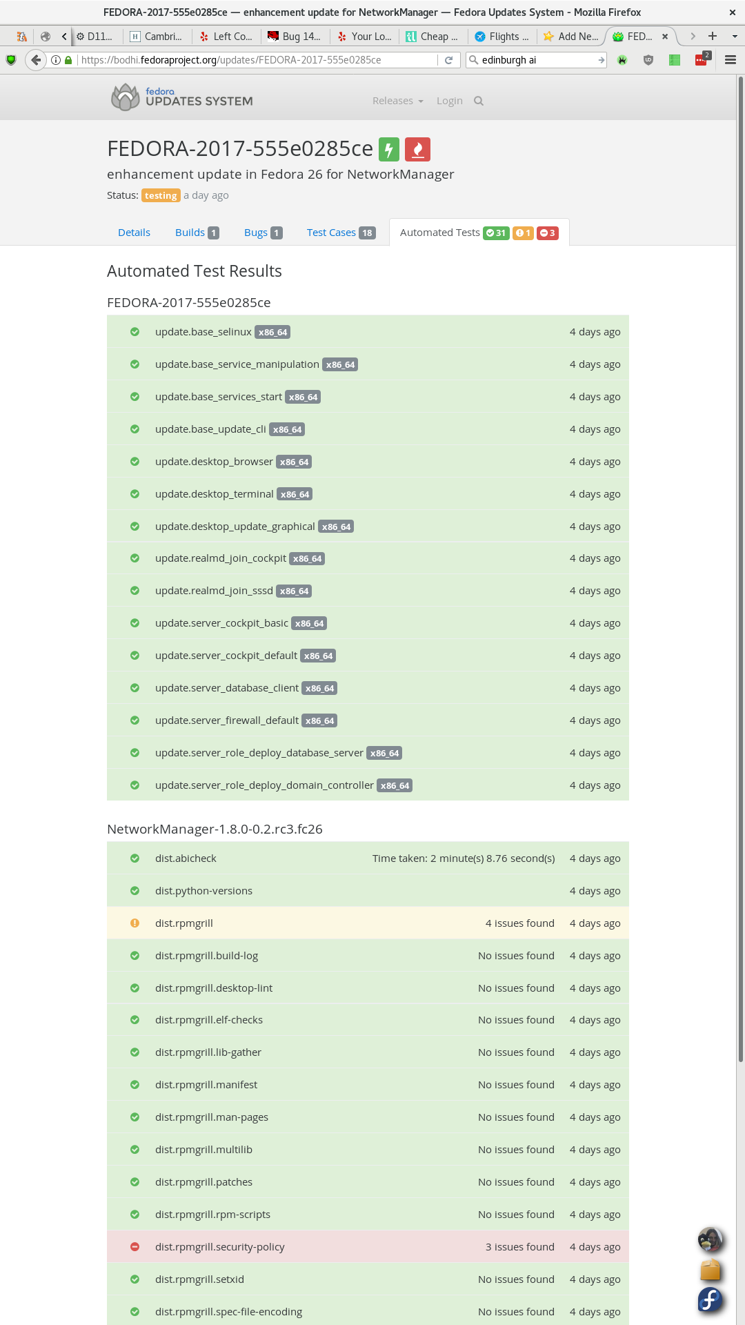 openQA test results in Bodhi